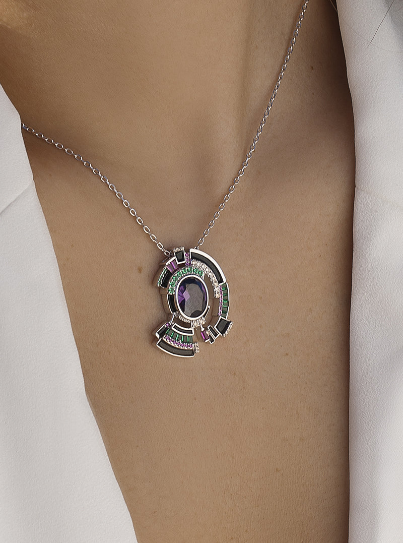 Collares plata originales gemas multicolor diseño chaos-LINEARGENT
