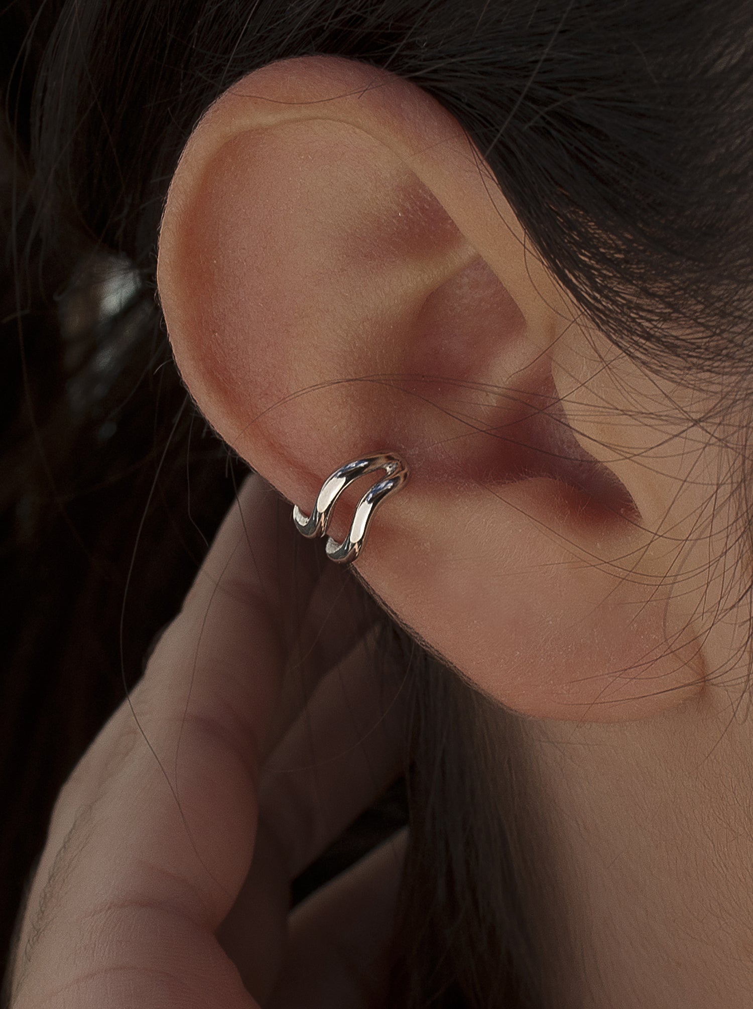 Ear cuff de plata formado por dos aros-LINEARGENT