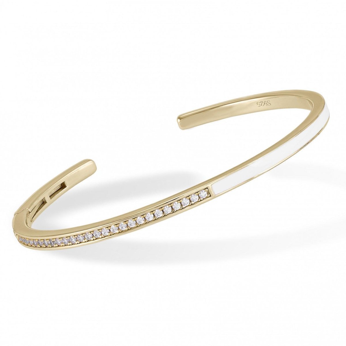 Esclavas de plata diseño fino esmalte blanco y circonitas-LINEARGENT