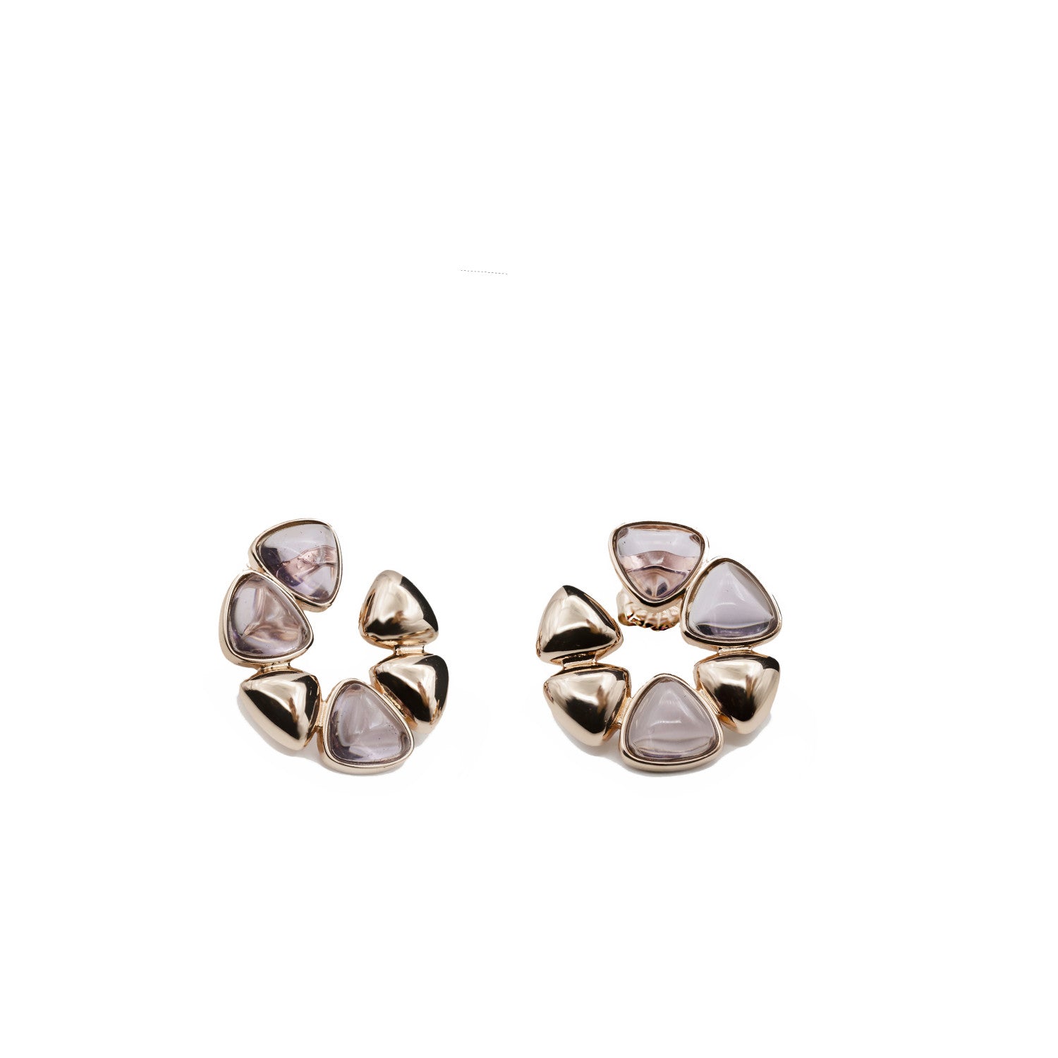 Pendiente diseño floral combinada en plata bañada en rosa y detalles morados-LINEARGENT