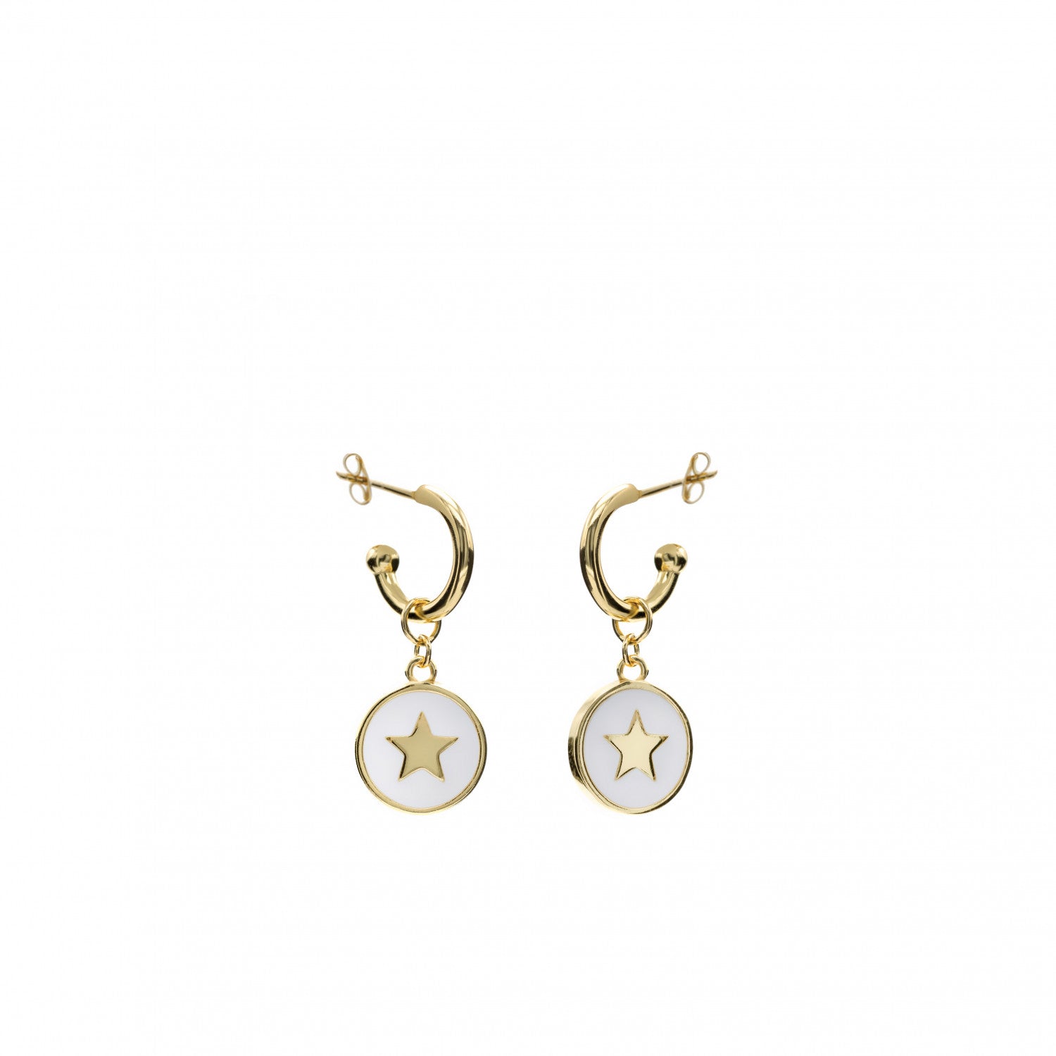 Pendientes aro con colgante plata estrella blanca-LINEARGENT