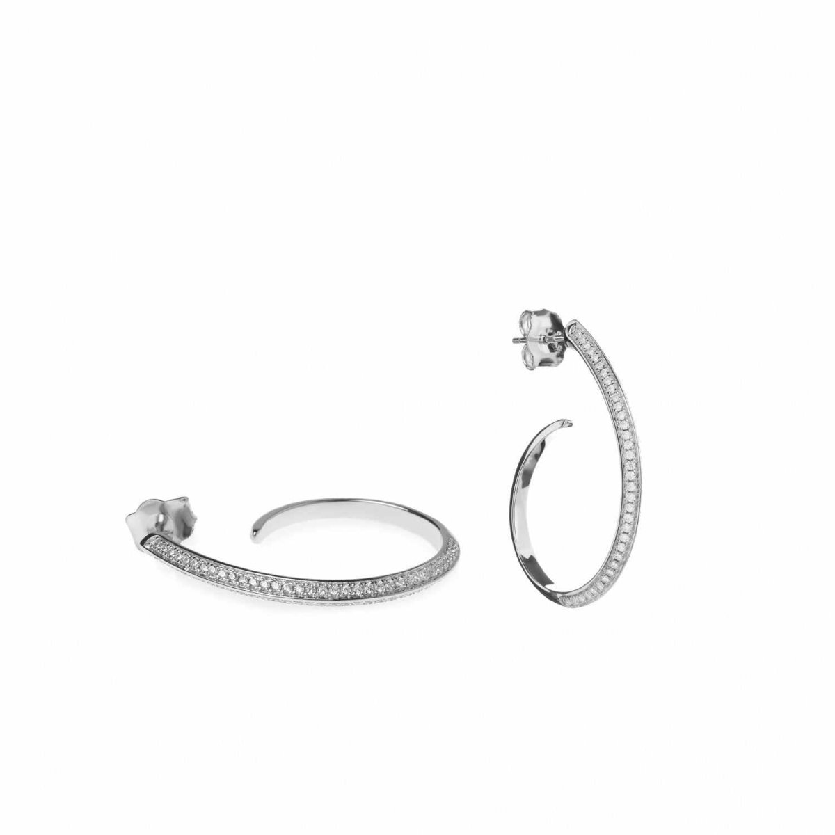 Pendientes aro con engaste de circonitas diseño semiabierto-LINEARGENT