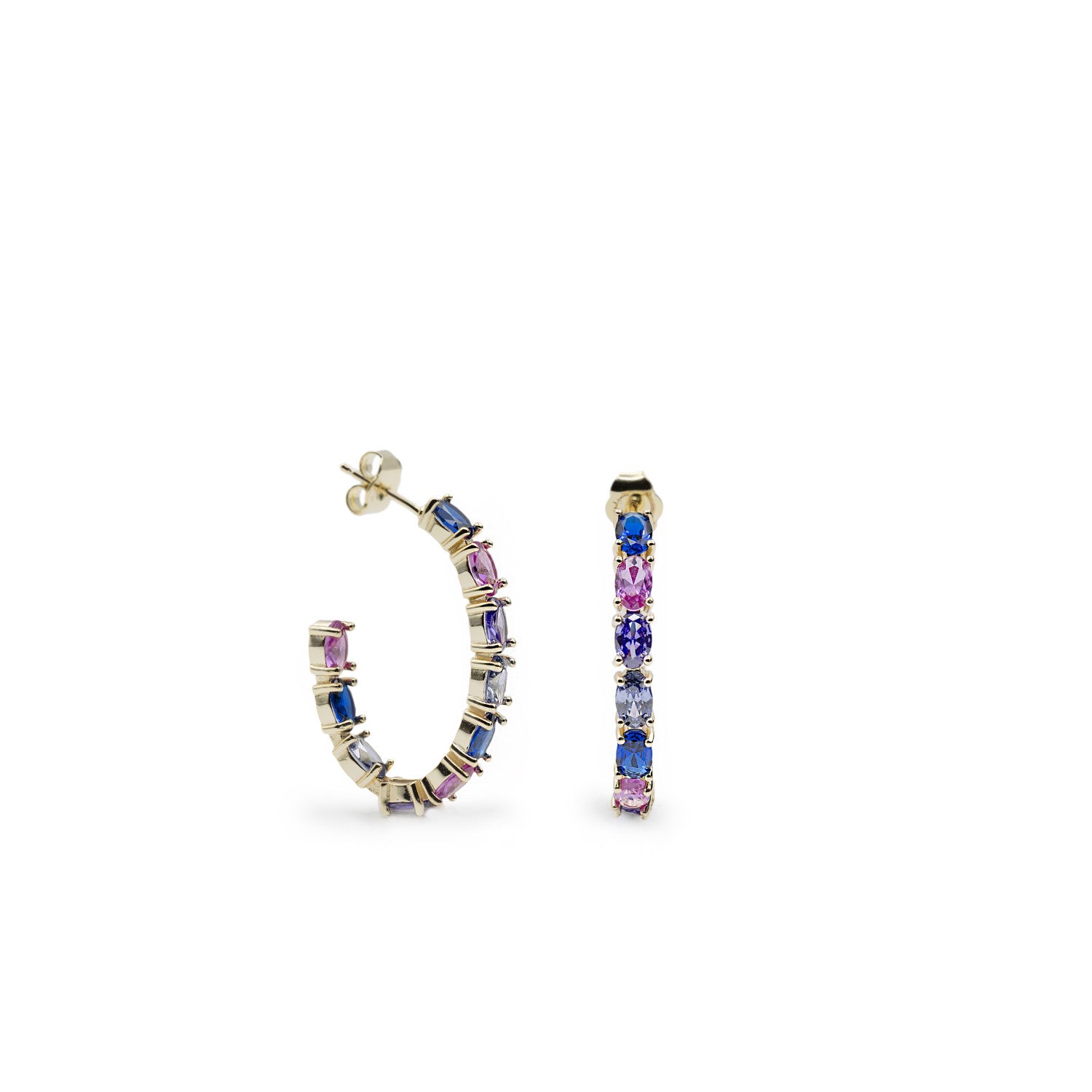 Pendientes aro con piedras de colores diseño ovalado-LINEARGENT