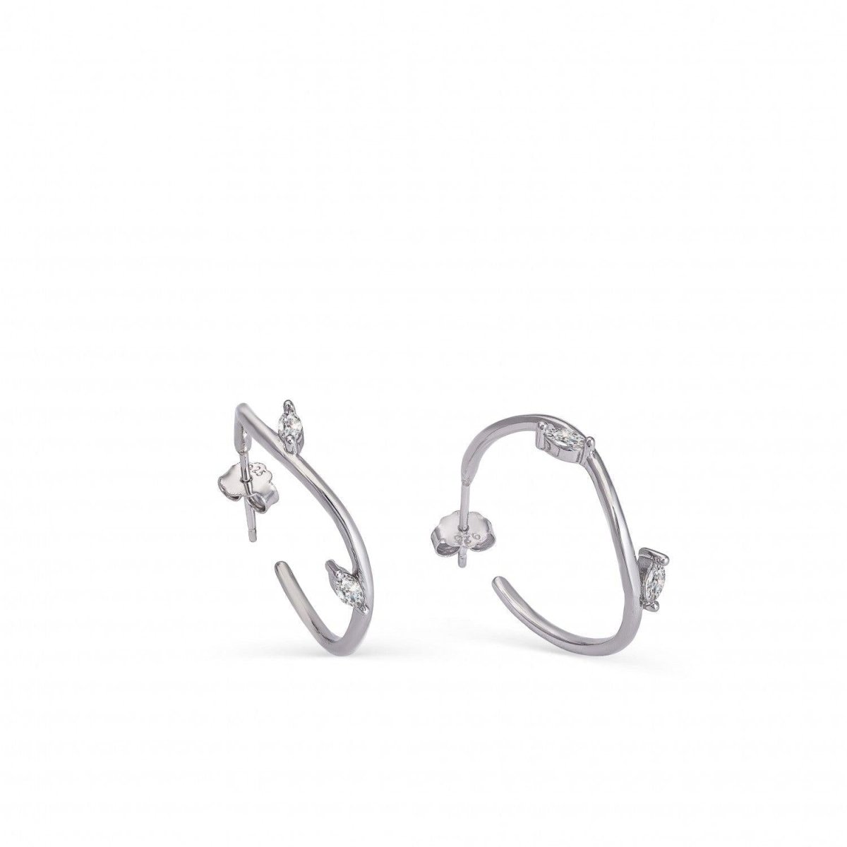 Pendientes aro de plata de estilo curvilíneo con circonitas talla marquesa-LINEARGENT