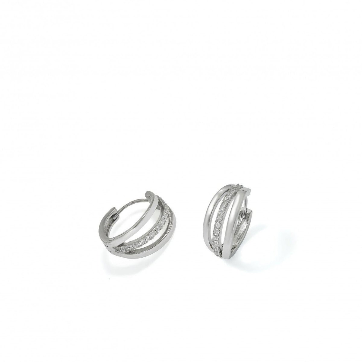 Pendientes aro de plata diseño triple con circonitas-LINEARGENT