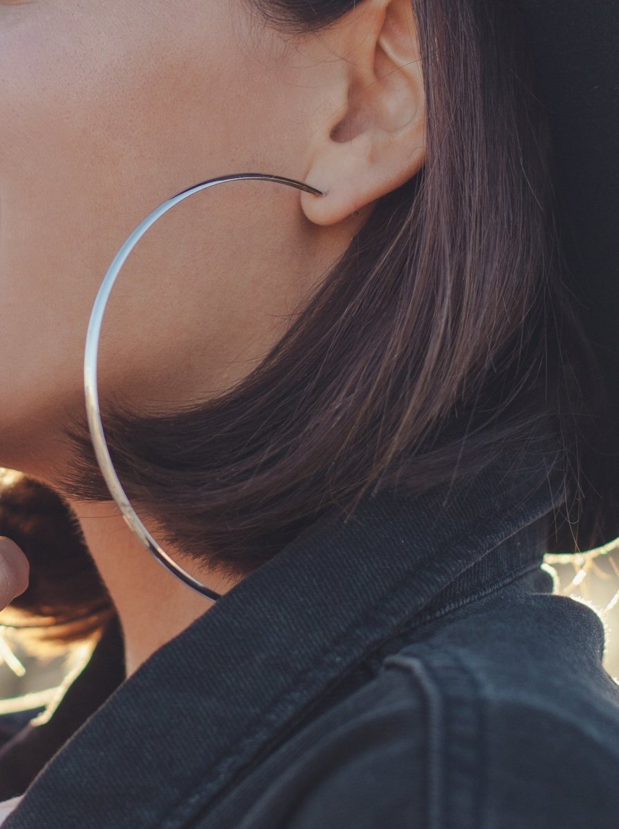 Pendientes aro de plata grandes finos y extremados-LINEARGENT