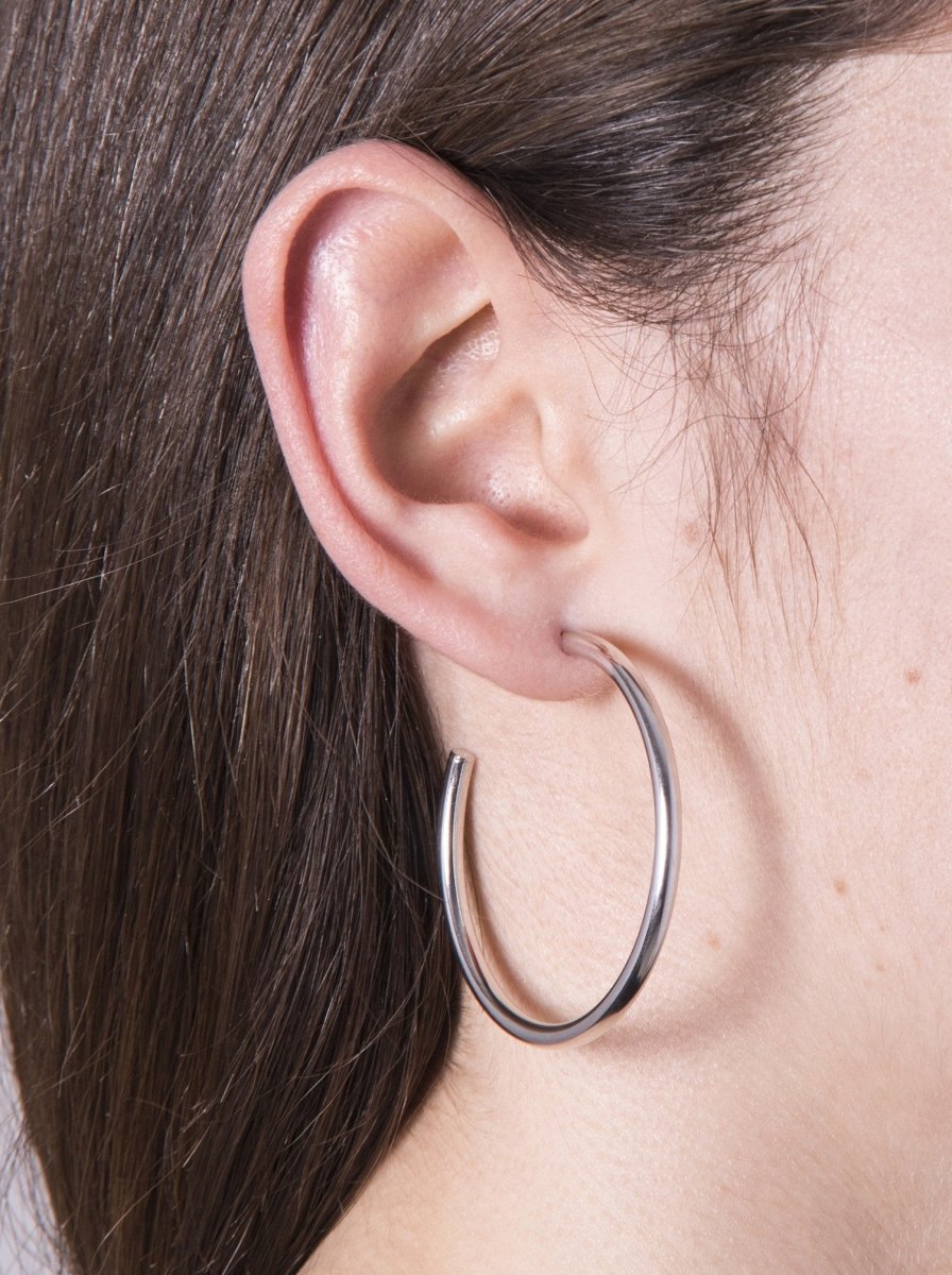 Pendientes aro de plata grandes redondos y lisos-LINEARGENT