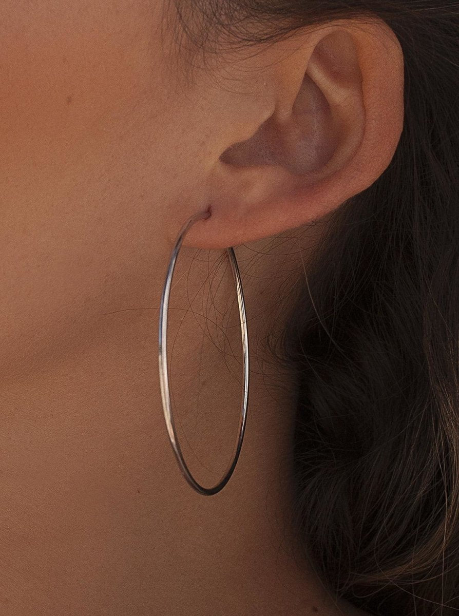 Pendientes aro de plata lisa grandes diseño tubular-LINEARGENT