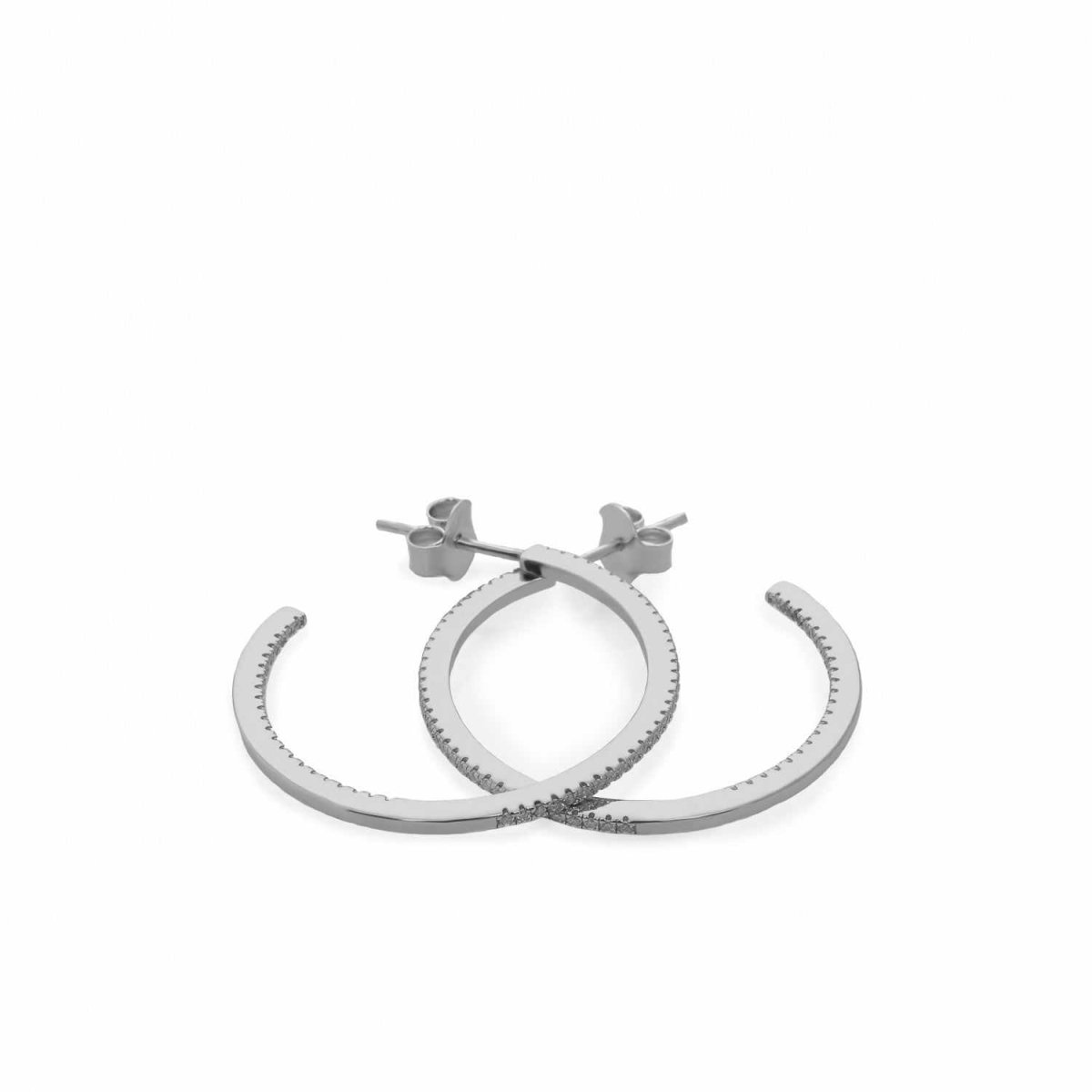 Pendientes aro de plata mini engaste circonitas blancas modelo grande-LINEARGENT
