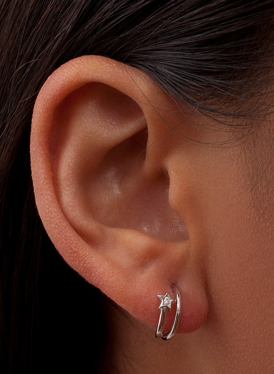 Pendientes aro de plata pequeños motivo estrella-LINEARGENT