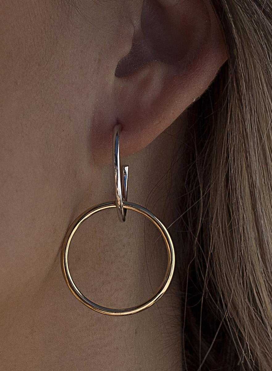 Pendientes aro diseño de doble argolla bicolor-LINEARGENT