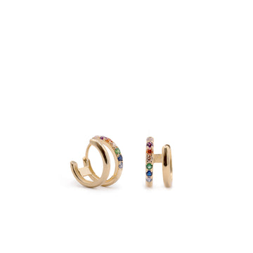 Pendientes aro diseño doble aro con gemas multicolores