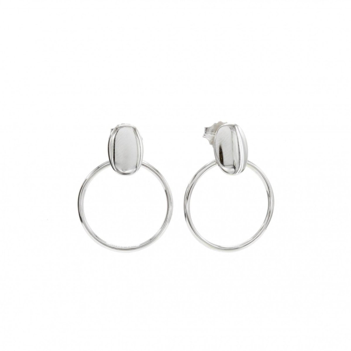 Pendientes aro diseño sostenido por una pieza ovalada-LINEARGENT