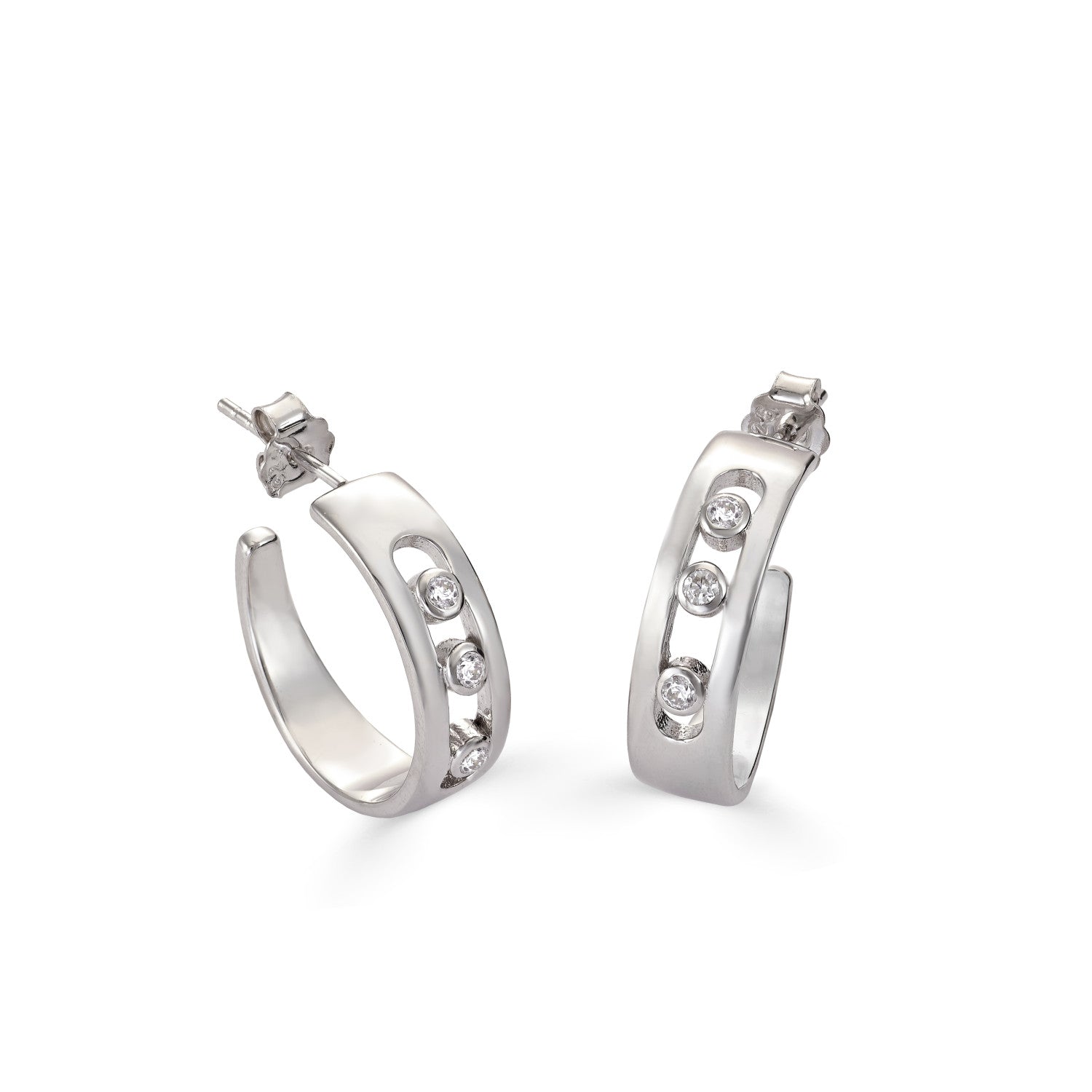Pendientes aro estilo rectangular con circonitas centrales-LINEARGENT