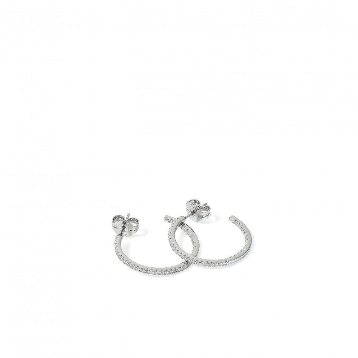 Pendientes aro medianos con doble raíl de circonitas-LINEARGENT