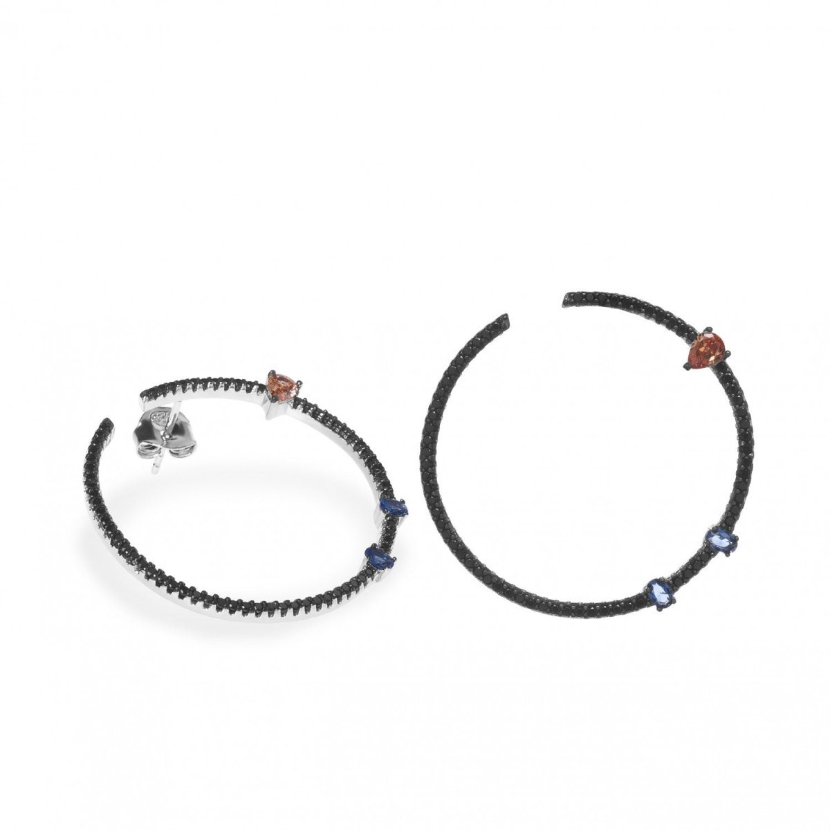 Pendientes aro originales con gemas disposición asimétrica bicolores-LINEARGENT