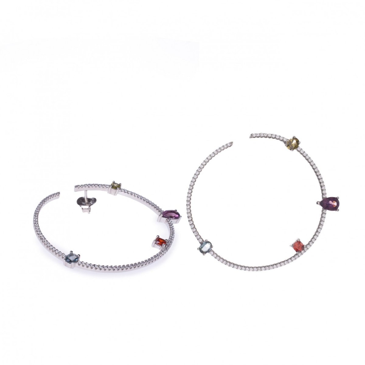 Pendientes aro originales con gemas disposición irregular multicolor-LINEARGENT