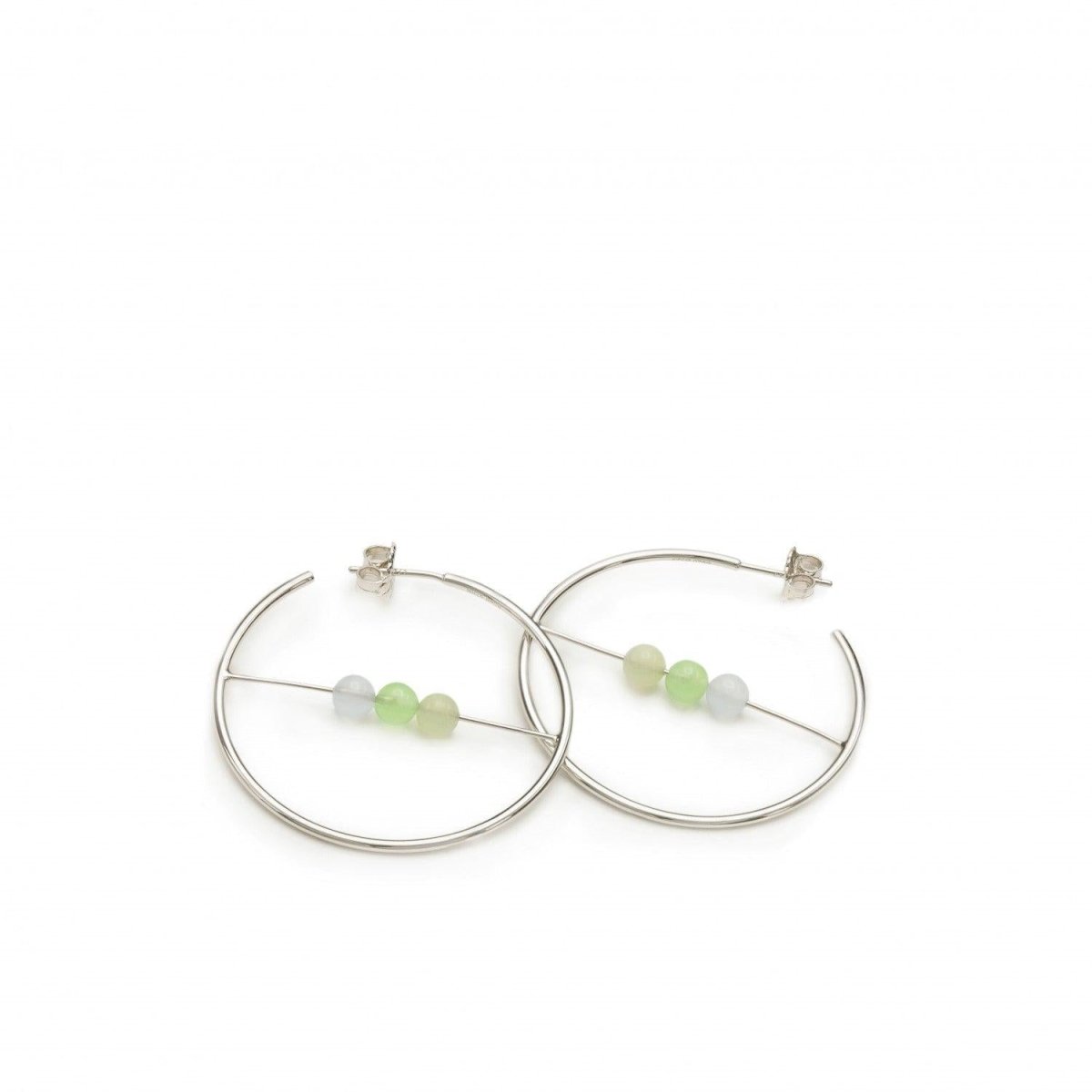 Pendientes aro originales diseño barra central con tres cuarzos adamantinos-LINEARGENT