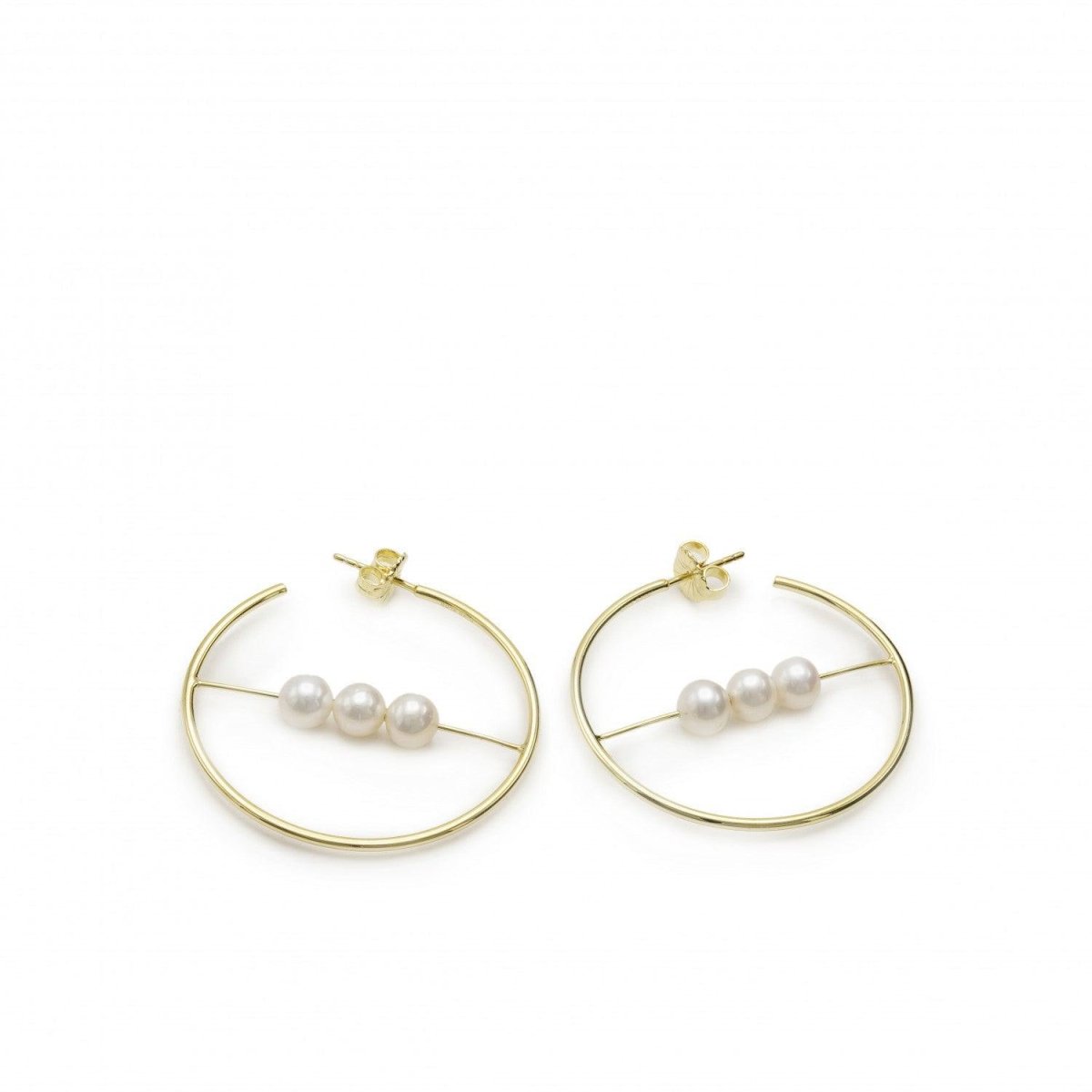 Pendientes aro originales diseño barra central con tres perlas-LINEARGENT