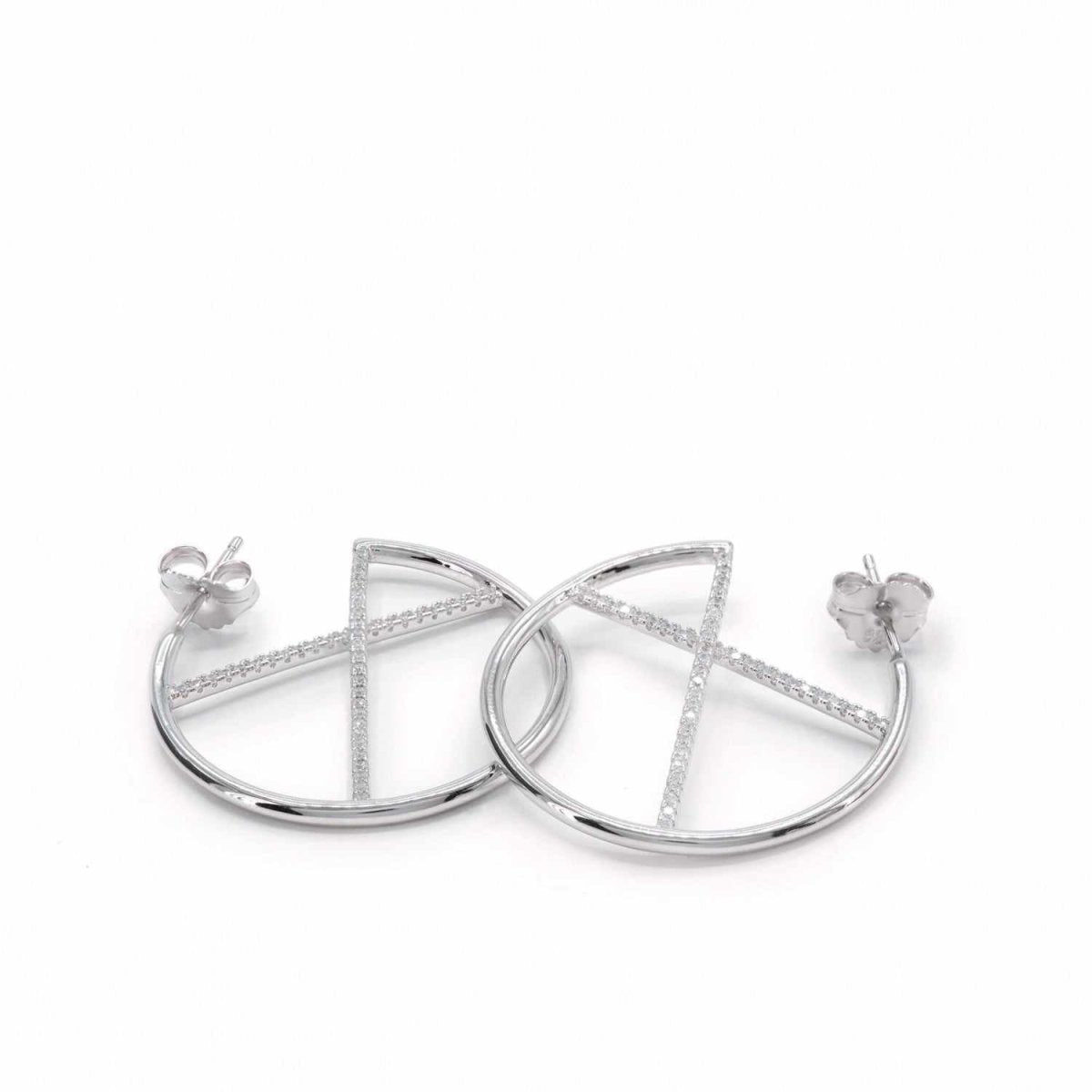 Pendientes aro originales diseño carriles de circonita cruzados-LINEARGENT