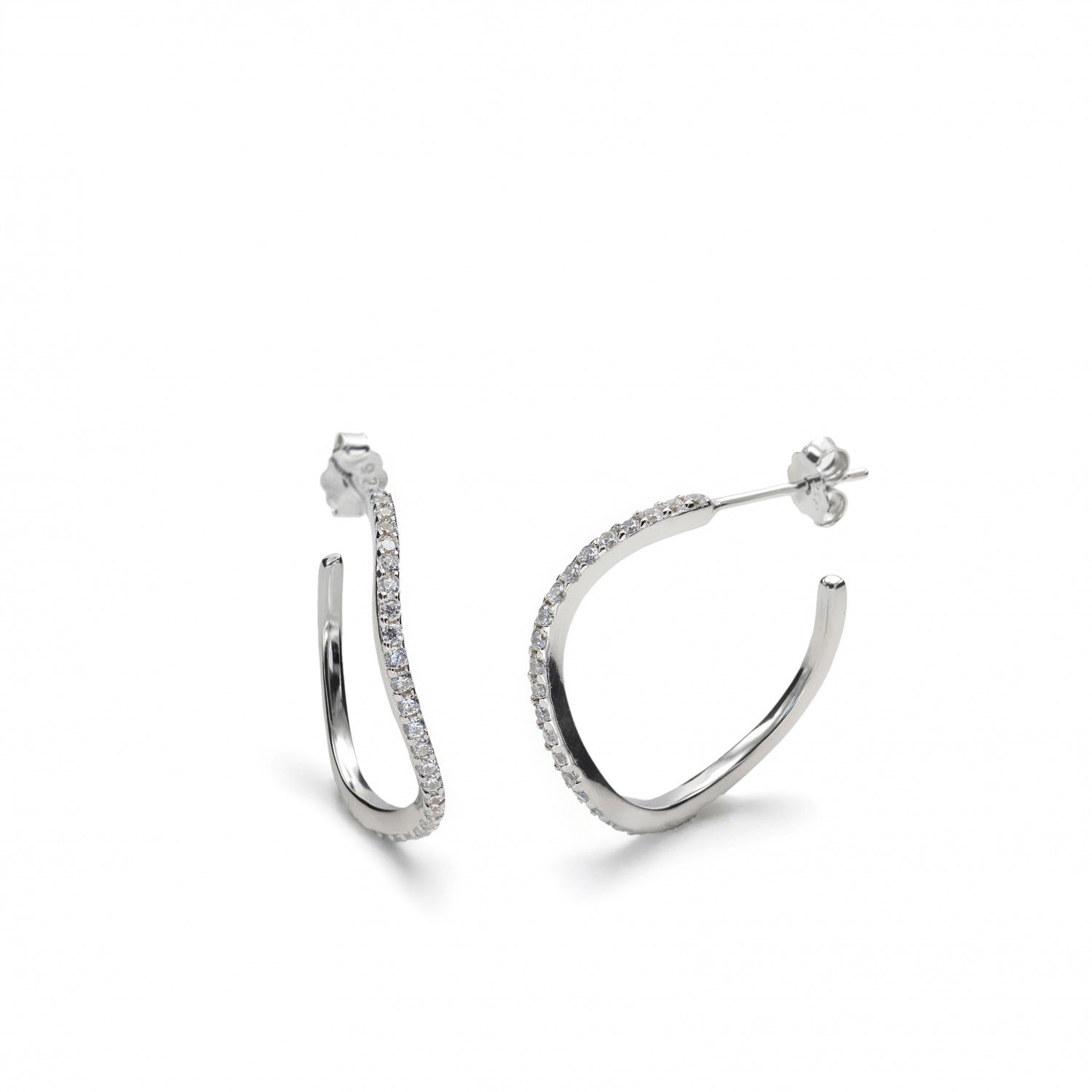 Pendientes aro originales diseño curvilíneo con circonitas-LINEARGENT