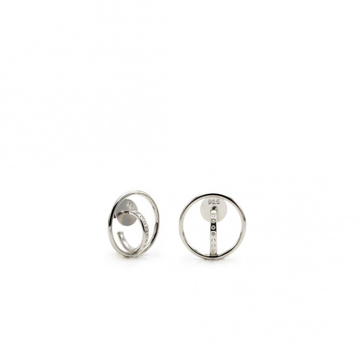 Pendientes aro originales diseño doble aro cruzado y circonitas-LINEARGENT