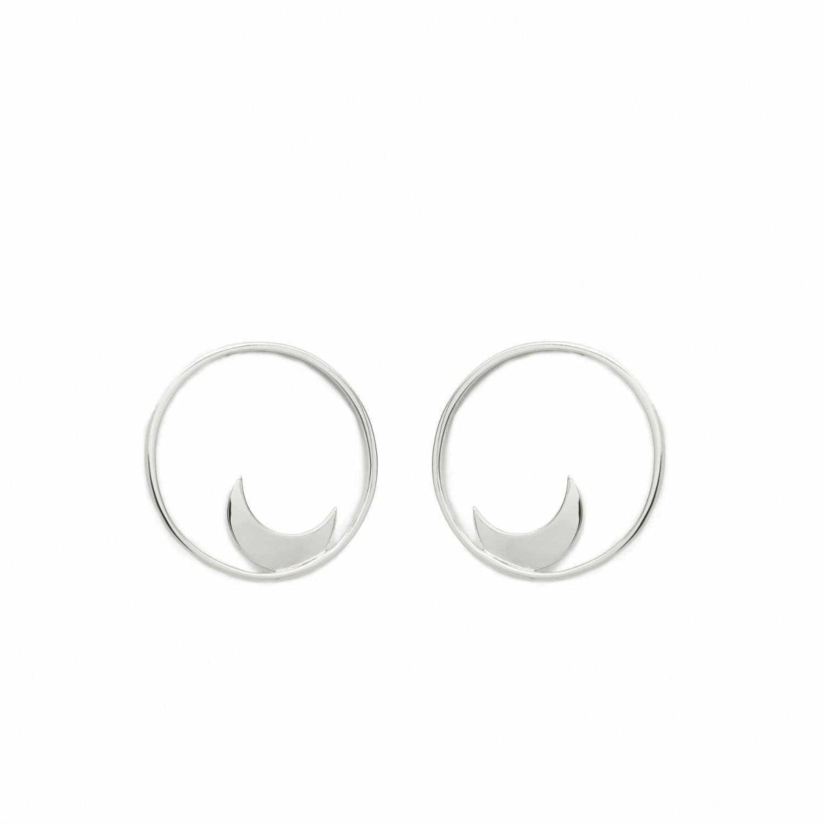 Pendientes aro plata circular frontal con motivo de luna-LINEARGENT
