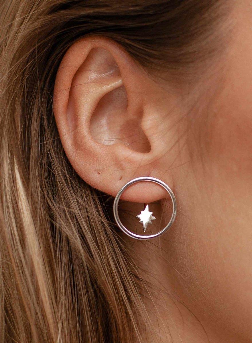 Pendientes aro plata circulares con estrella polar-LINEARGENT