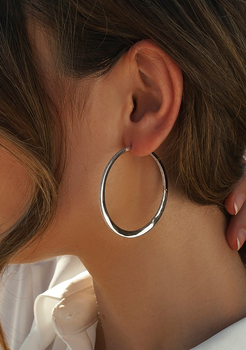 Pendientes aro plata grandes y clásicos con circonitas-LINEARGENT
