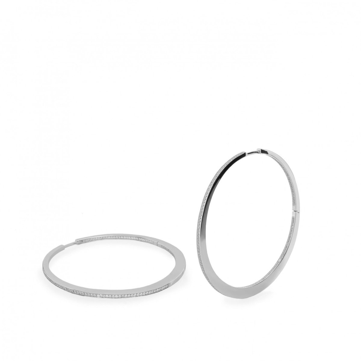 Pendientes aro plata grandes y clásicos con circonitas-LINEARGENT