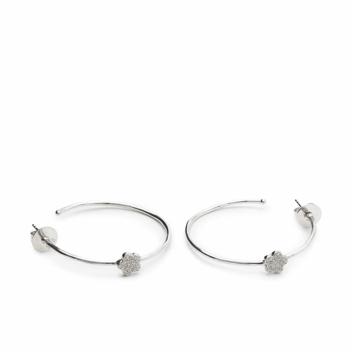 Pendientes aro plata muy fino con motivo de flor y circonitas-LINEARGENT