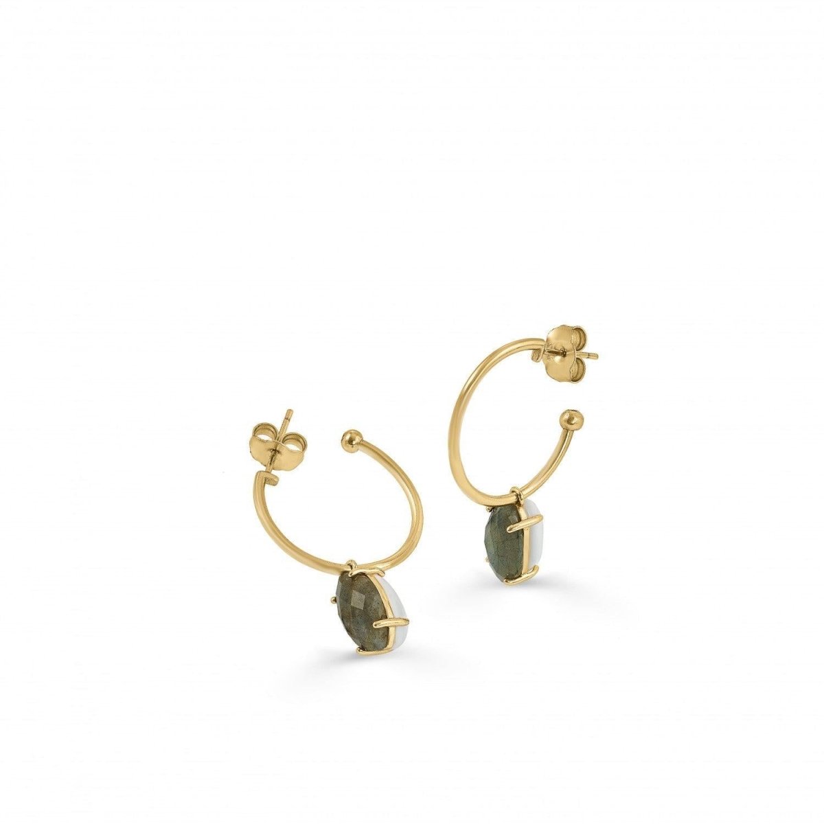 Pendientes aros con colgantes de cuarzo adamantino verde-LINEARGENT