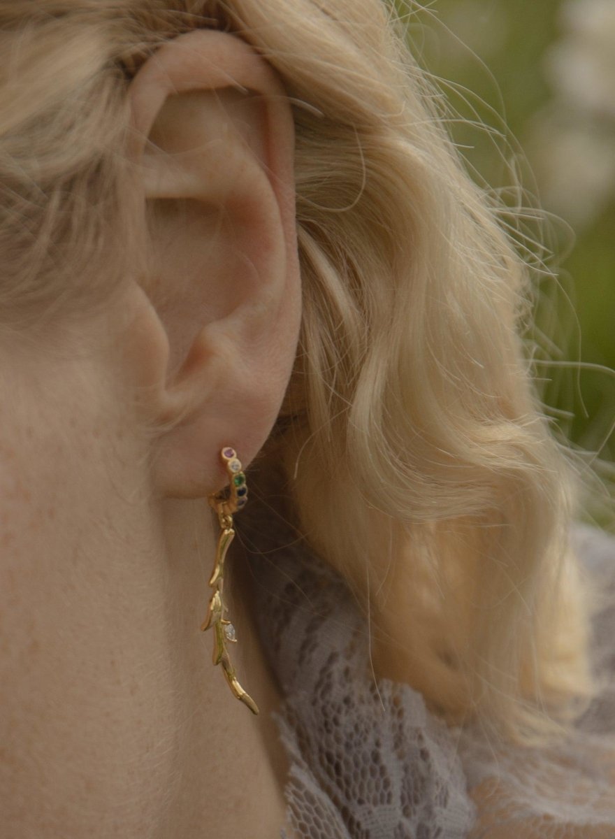 Pendientes aros con colgantes de rama y círculos-LINEARGENT