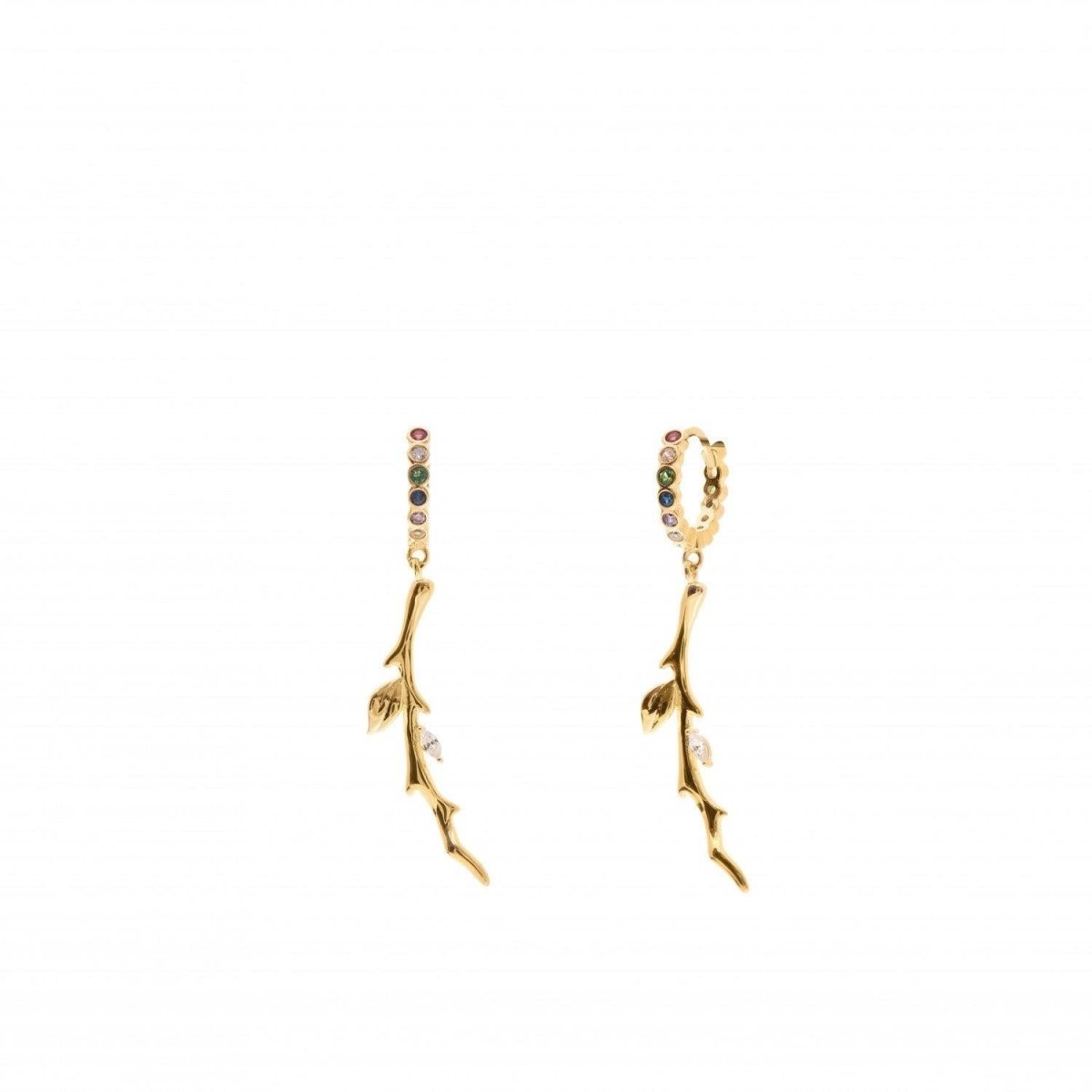 Pendientes aros con colgantes de rama y círculos-LINEARGENT