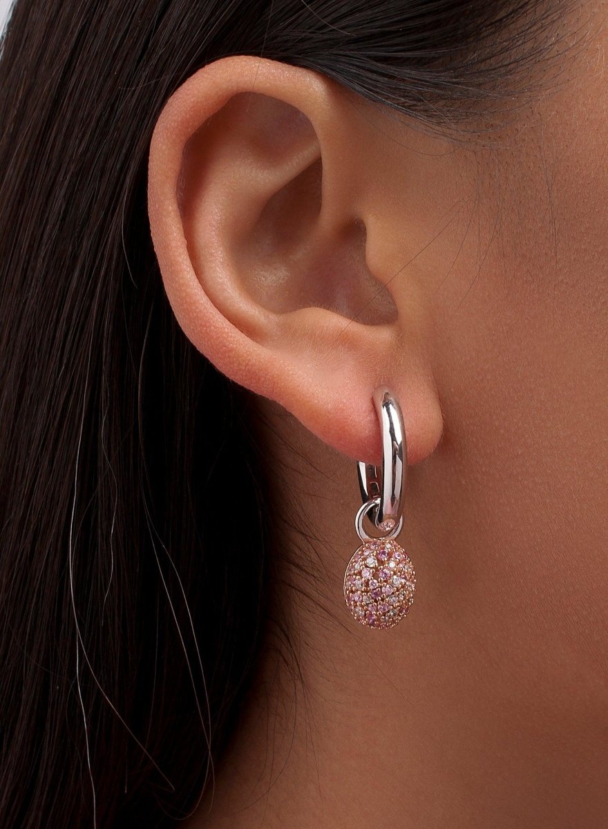 Pendientes aros con colgantes diseño charm de circonitas rosas-LINEARGENT