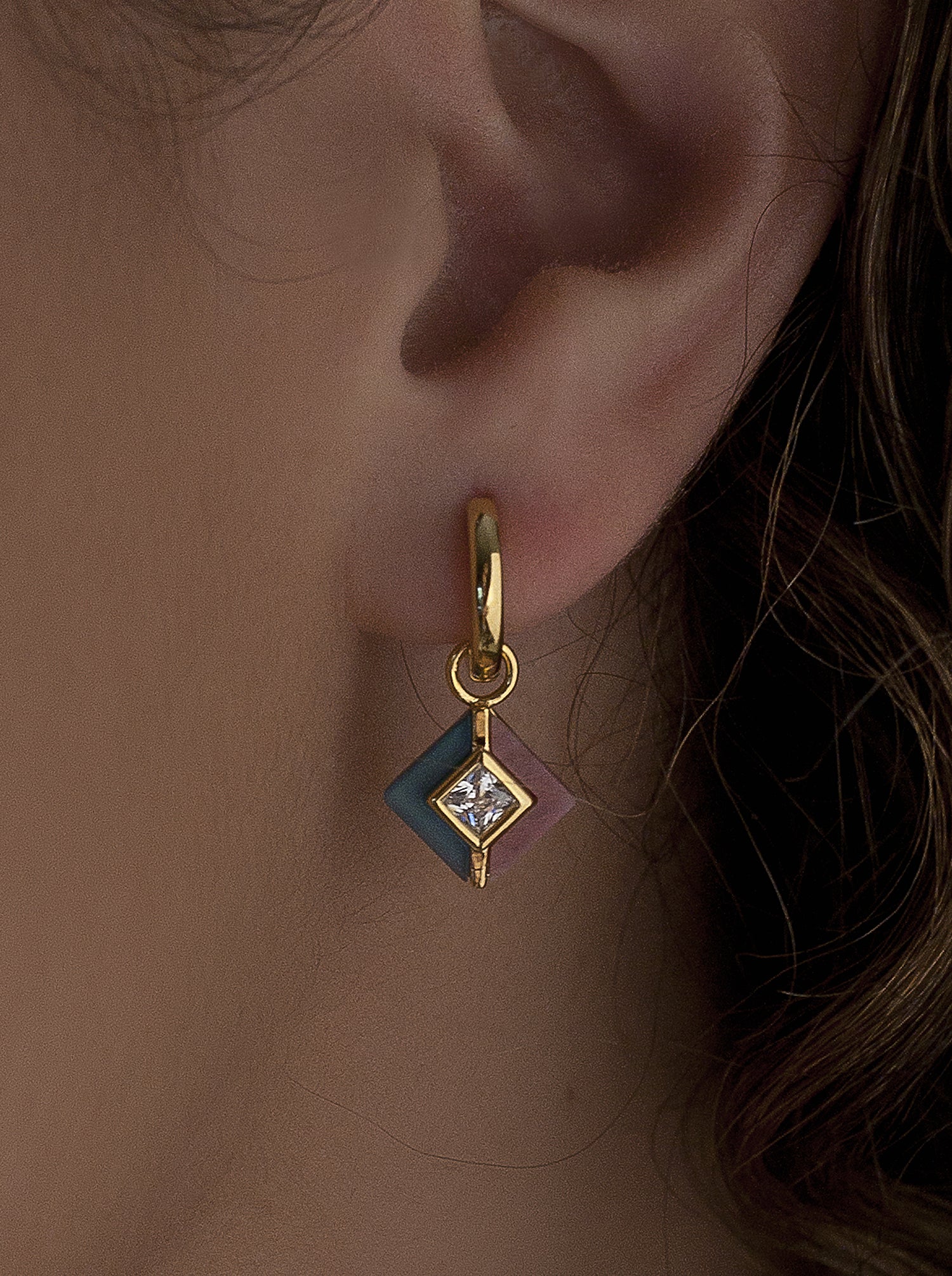 Pendientes aros con colgantes diseño cuadrado con circonita-LINEARGENT