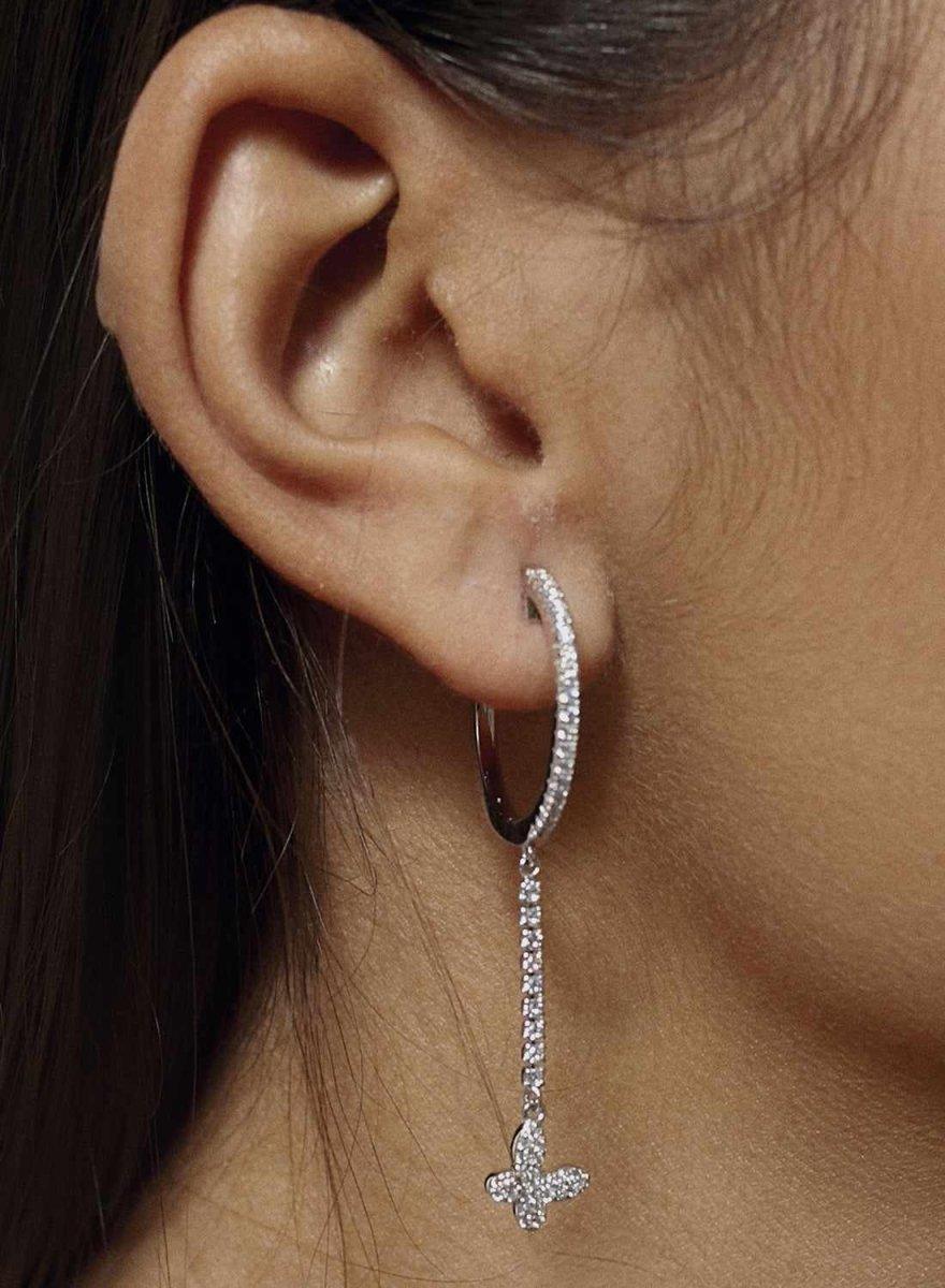 Pendientes aros con colgantes diseño mariposa con circonitas-LINEARGENT