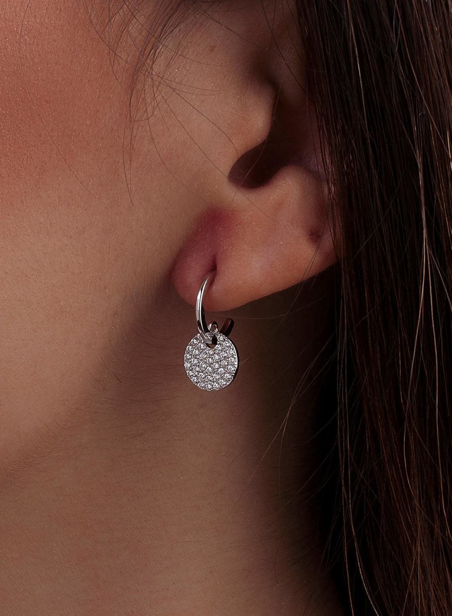 Pendientes aros con colgantes diseño medalla con circonitas-LINEARGENT