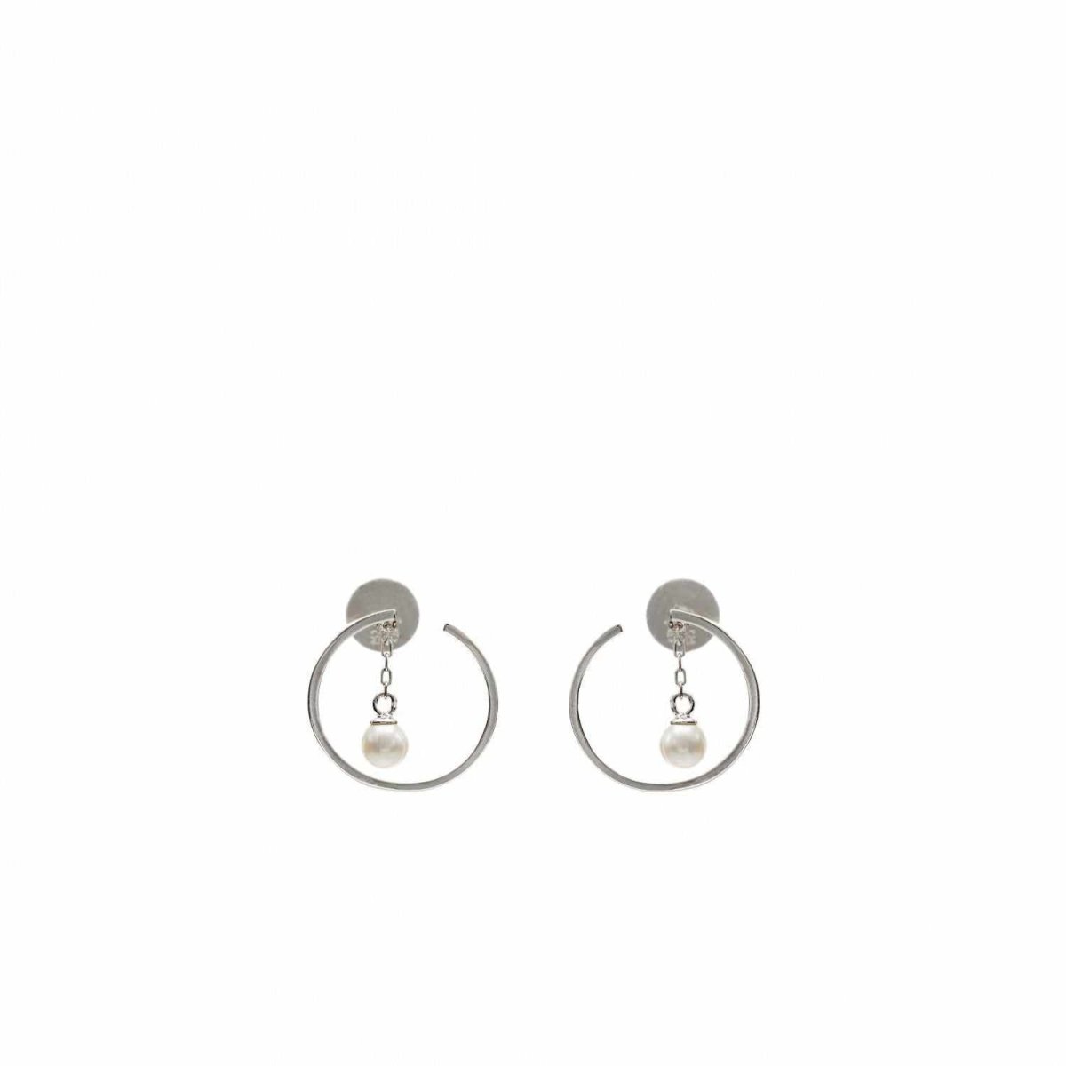 Pendientes aros con colgantes diseño semiabierto con perla-LINEARGENT