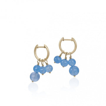 Pendientes aros con colgantes diseño tres charms bolas azules