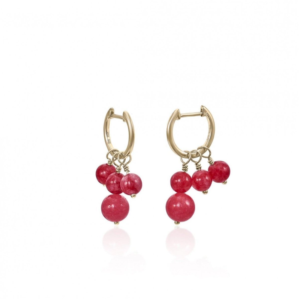 Pendientes aros con colgantes diseño tres charms bolas corales-LINEARGENT