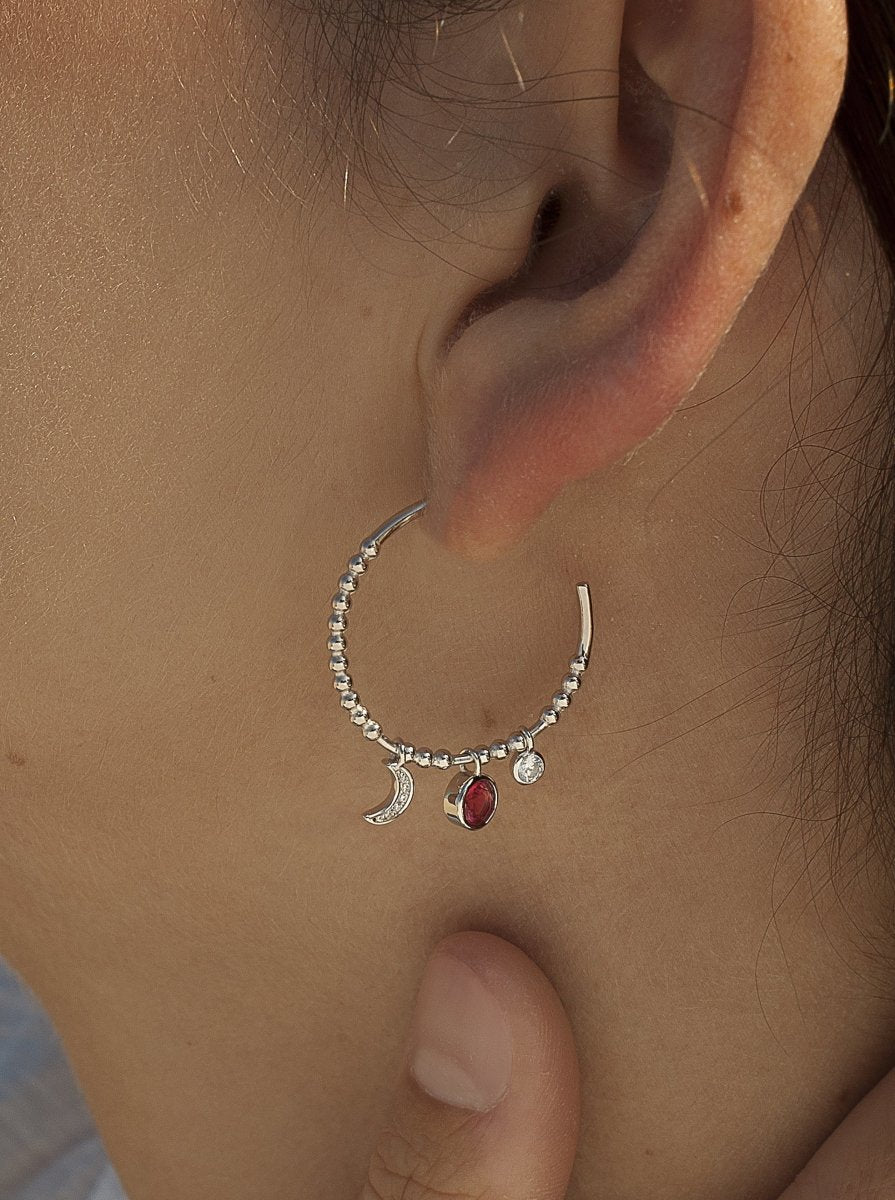 Pendientes aros con colgantes motivo de luna y círculo-LINEARGENT