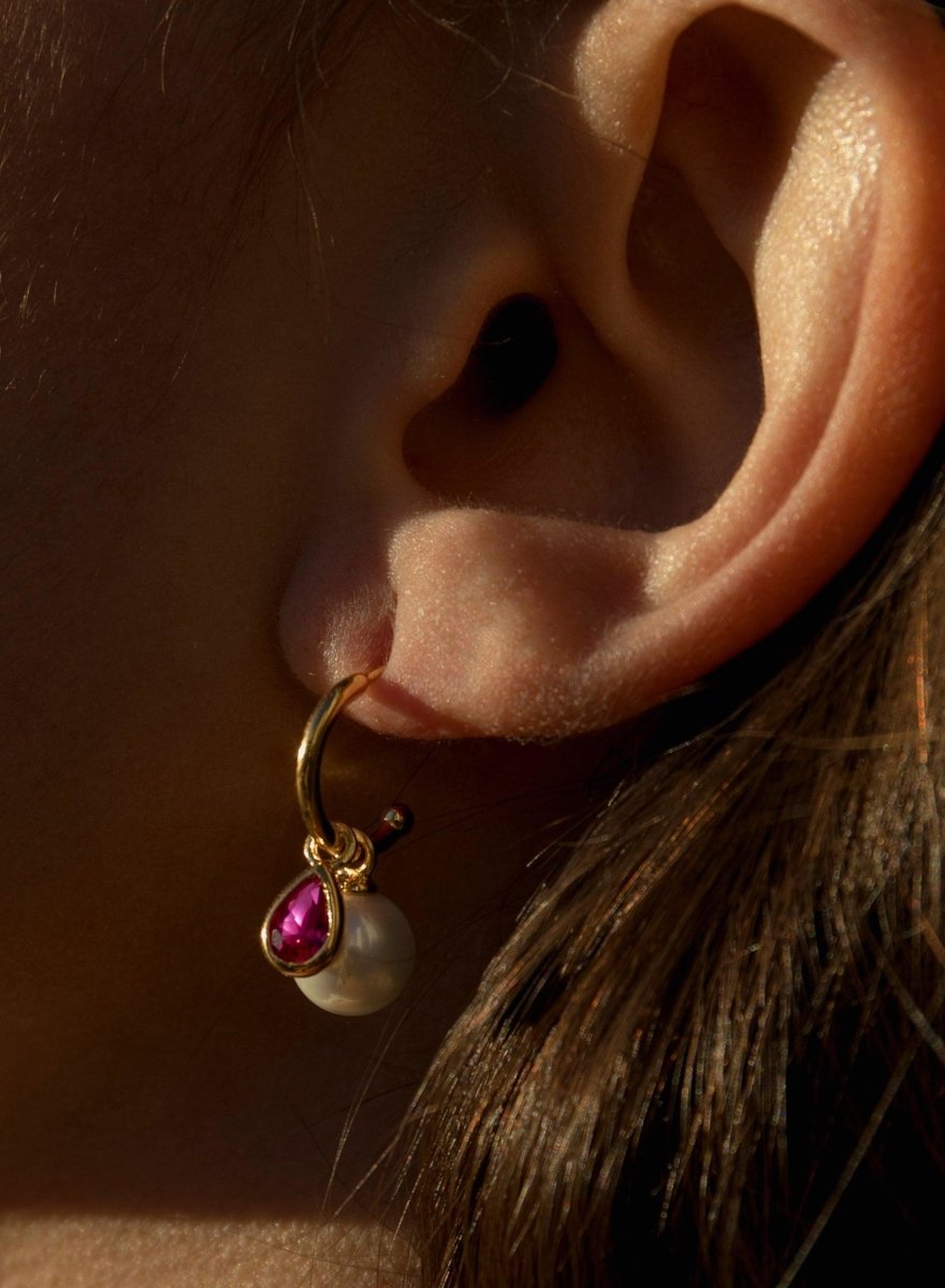 Pendientes aros con colgantes motivo elefante y perla-LINEARGENT