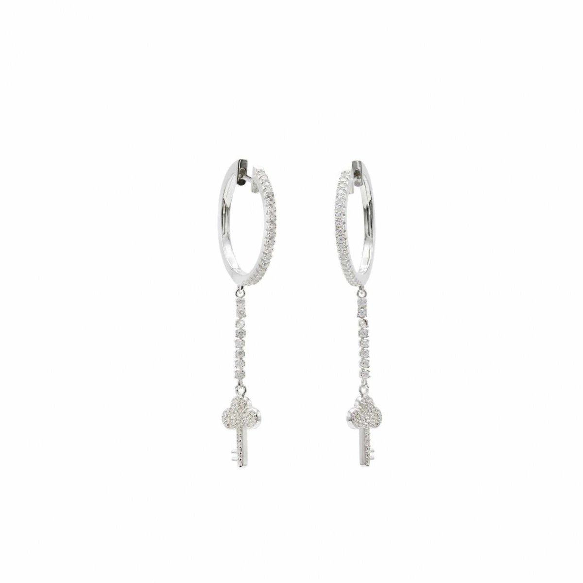 Pendientes aros con colgantes plata con llave de circonita-LINEARGENT