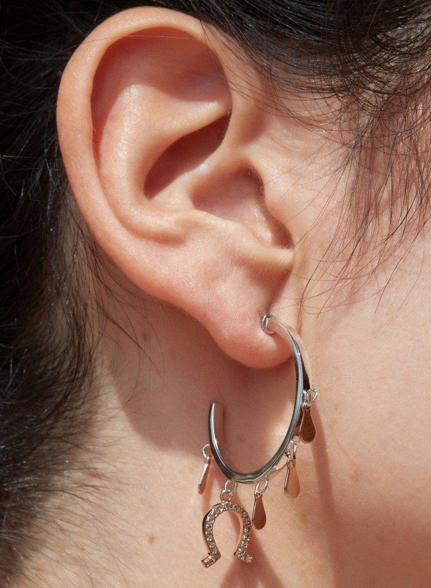 Pendientes aros con colgantes plata con motivo herradura de circonitas-LINEARGENT