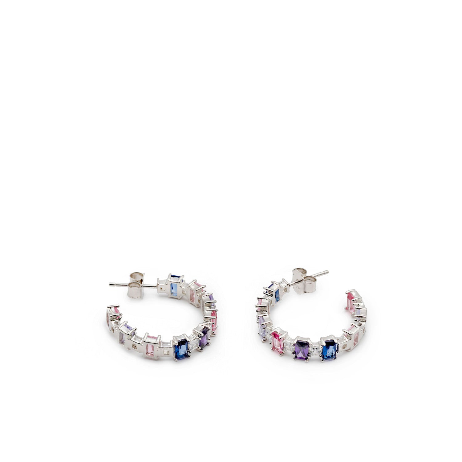 Pendientes aros con piedras de colores azules y morados-LINEARGENT