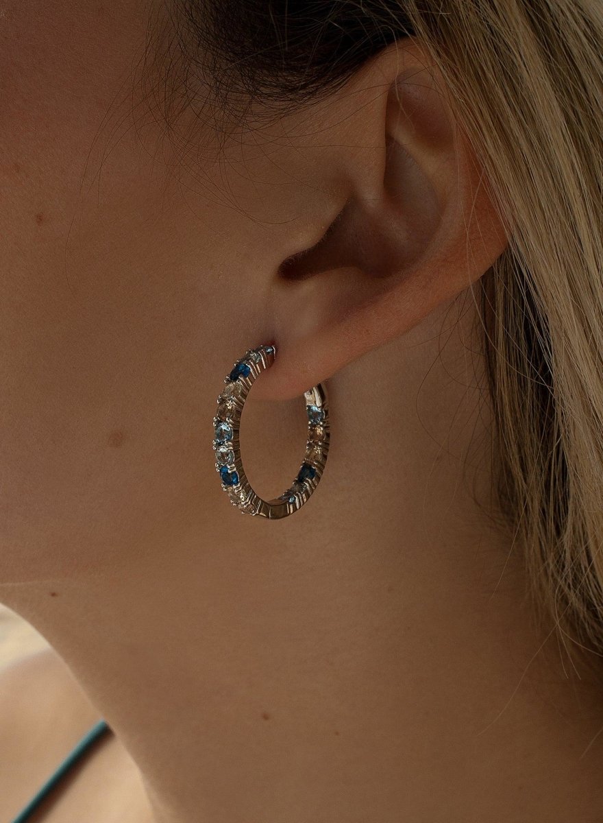 Pendientes aros con piedras de colores talla redonda