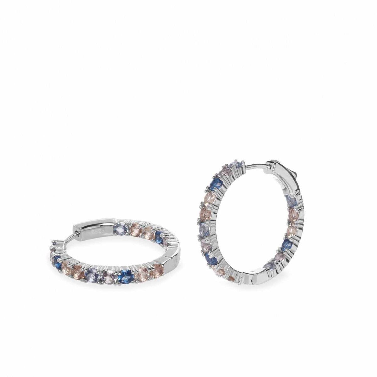 Pendientes aros con piedras de colores talla redonda-LINEARGENT