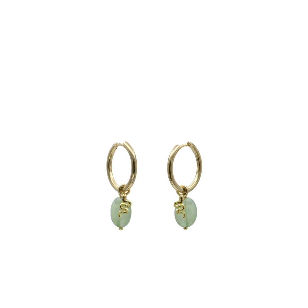 Pendientes aros de plata con colgantes diseño charm de serpiente y aventurina-LINEARGENT