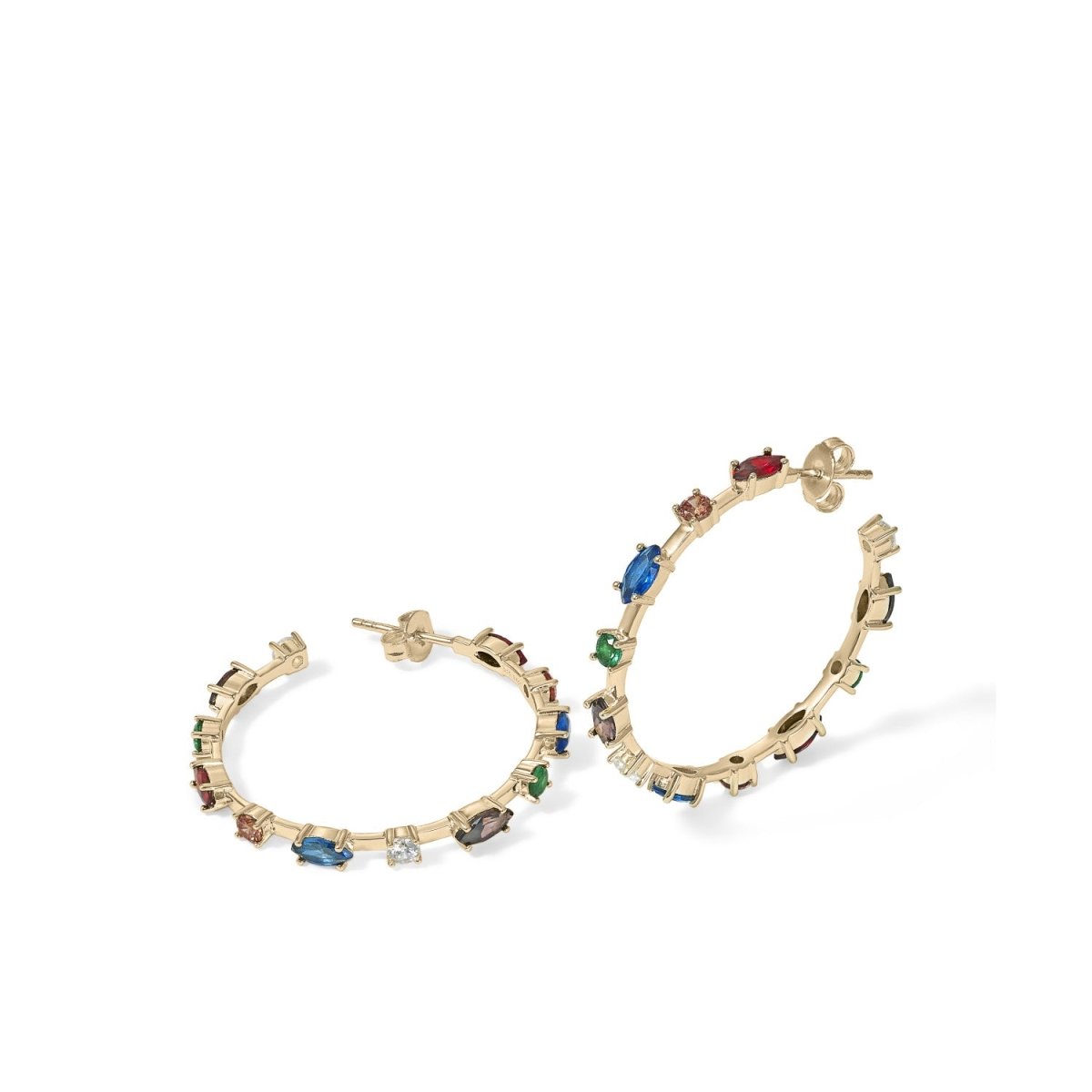 Pendientes aros de plata con piedras brillantes dispuestas linealmente-LINEARGENT